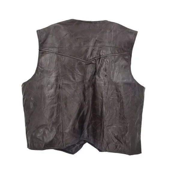 Duke Haband Mens Sz 4XL Western Brown Genuine Leather Patchwork Vest Cowboy‎